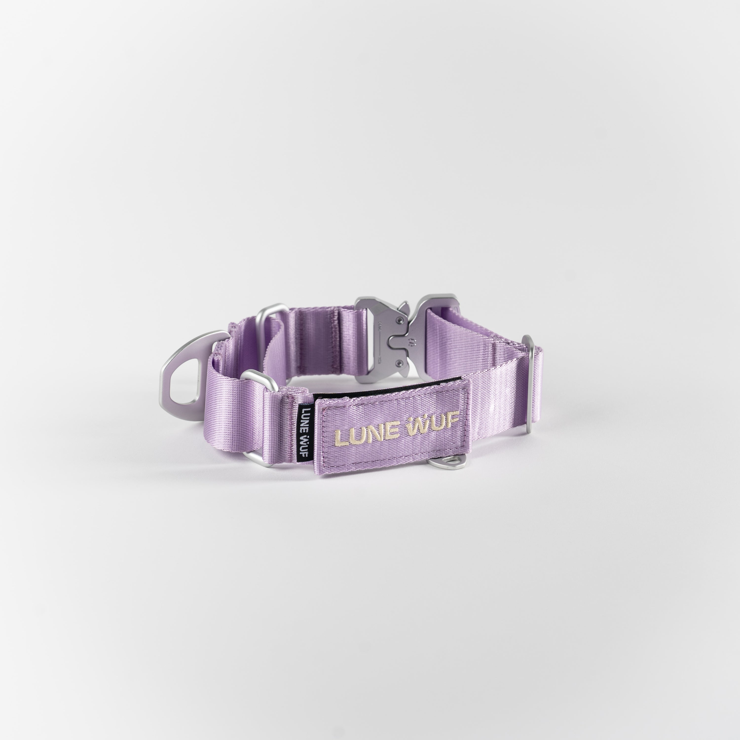 Lune Wuf Buckle Martingale Dog Collar in Lilac — durable, strength-tested collar with a secure buckle